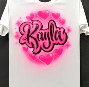 Airbrush T shirt hearts script name T shirtCrop top Streetwear Casual Tshirt