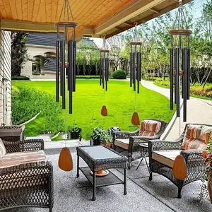 Large 37" Deep Sound Wind Chimes for Outside, Outdoor & Garden – Heavy Duty Aluminium Tubes with Pine Wood Accent, Classic Black, Soothing Low Tones for Zen Patio Decor – Sympathy Gift for Unisex, Memorial, Mother's Day, Housewarming