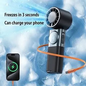 SWEETFULL Turbo Cooling Ice Handheld Fan 3-in-1 | 5 Speeds Battery Powered Retractable Charging Cable for USA-Canadian Cup, Outdoor Adventures, Travel & Beach