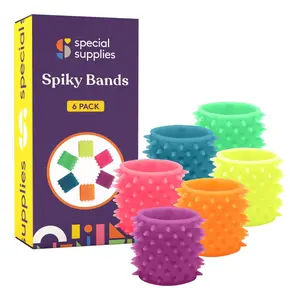 Special Supplies Sensory Spiky Band Bracelets for Kids, 6 Pack, Flexible and Stretchy Wearable Sensory Toys, Tactile Silicone Squiggly Touch, Bright and Colorful Wristbands