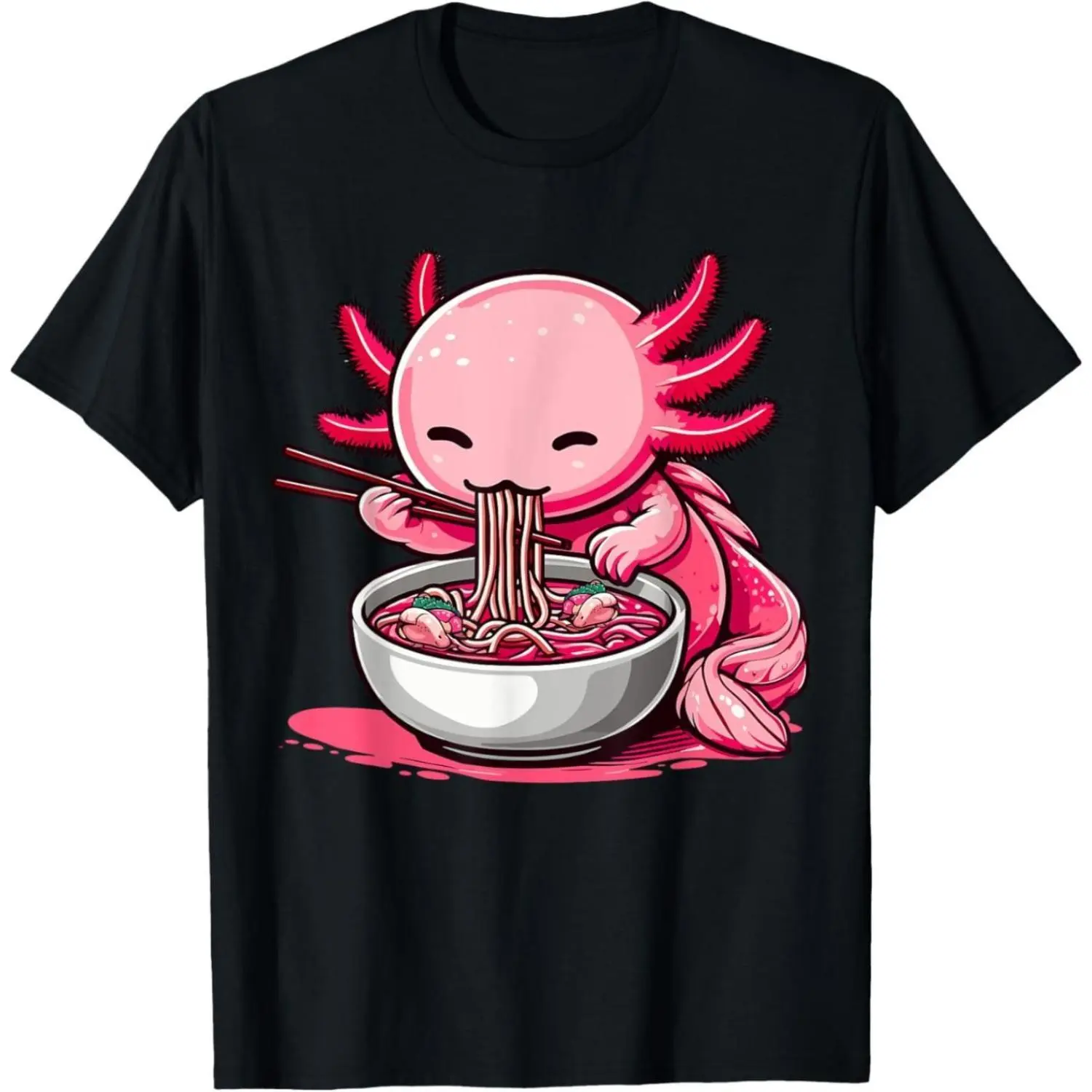 Anime Kawaii Axolotl Eating Ramen Noodles Kids Teen Girl Boy T-Shirt made in usa