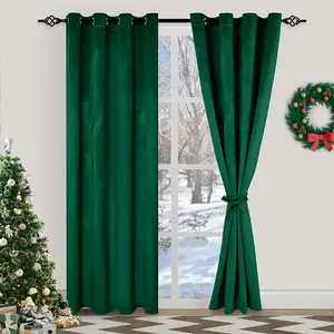 Emerald/Royal Blue/Gold Velvet Curtains 2 Panels - Soft Room Darkening Grommet Window Curtain Panels for Bedroom/Theater/Patio Door with Tiebacks