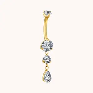 Titanium Teardrop CZ Dangle Belly Ring Dangling CZ Statement