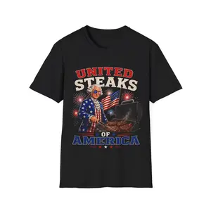 United Steaks America T-Shirt | Patriotic BBQ Grilling Vintage Uncle Sam Design