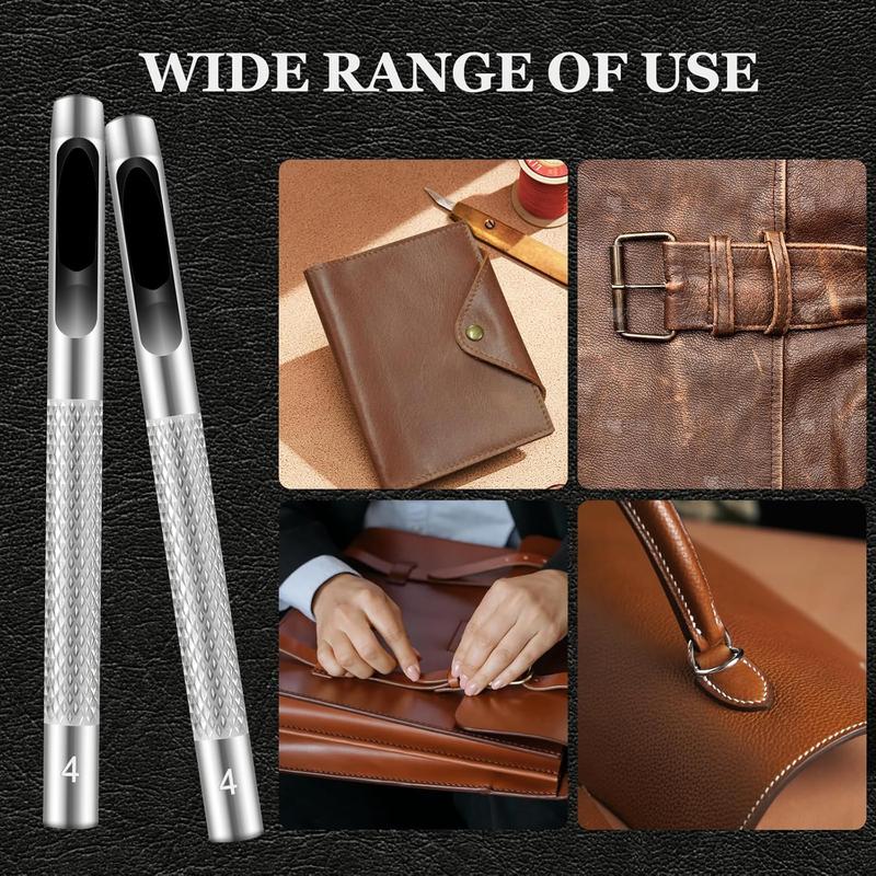 Hollow Leather Hole Punch Set with 6 count Steel Tools (1.5mm-4mm) - Hole Punch Tool for Belts, Felt & Gaskets - Belt Hole Puncher for Leather Crafts