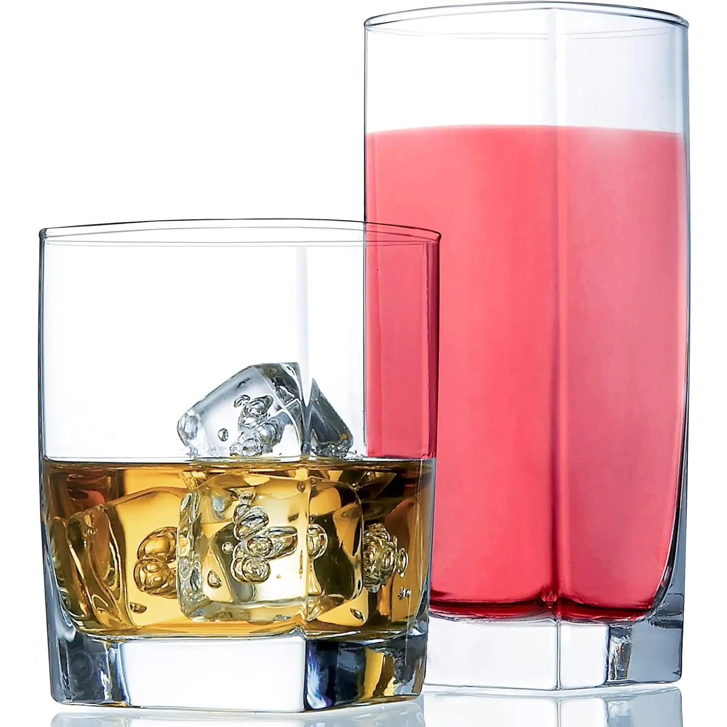 Everyday Drinking Glasses Set of 8 Drinkware Kitchen Glasses for , Iced Coffee, , Ice , , , Water, 4 Tall Highball Glass Cups & 4 Short Old Fashioned.