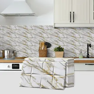 6pcs/12pcs/24pcs Faux Marble Surface Design Wall Tiles, Easy to Apply and Removable, Creative Decorative Stickers for Kitchen, Living Room, Bedroom Walls, 5.9 inches X 11.8 inches