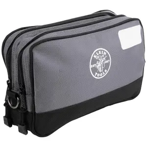 KLEIN TOOLS 55583 Tool Pouch Zipper Bag, Dual Compartments, 12-Inch x 7-Inch Heavy Duty Tool Bag Organizer, Multipurpose for Tools to Crafts