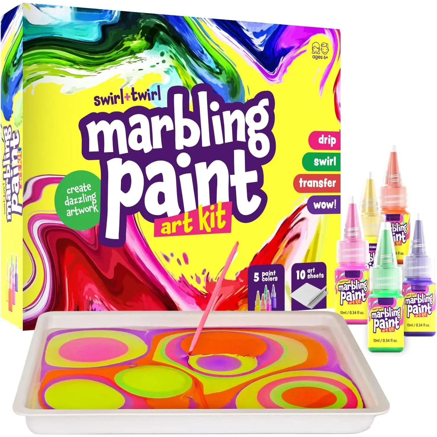 Marbling Paint Art Kit for Kids - Arts & Crafts Gifts for Girls & Boys Ages 6-12 Years Old - Craft Kits Set - Gift Ideas Activities Toys - Marble Painting Sets