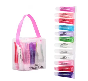 M&U Glitter Lip Gloss Set with Carrying Case, 12Pcs Assorted Flavors Moisturizing Shimmer Glossy Lip Party Favor Make-up for Kids and Teens Ages 5+