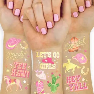 Cowgirl Temporary Tattoos - Gold Foil Styles Birthday Party Decorations, Giddy Up Cowgirl Accessory, Rodeo Western Theme Favor Gift Cow Print Supplies