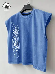 Vintage Washed Cotton Sleeveless Tee, Streetwear Tank Top, Loose Fit Casual Vest for Men/Women, Retro Script Design, Graphic, Breathable & Soft, Y2K Fashion, Gym & Daily Wear, Trendy Oversized Cut, Summer Essential