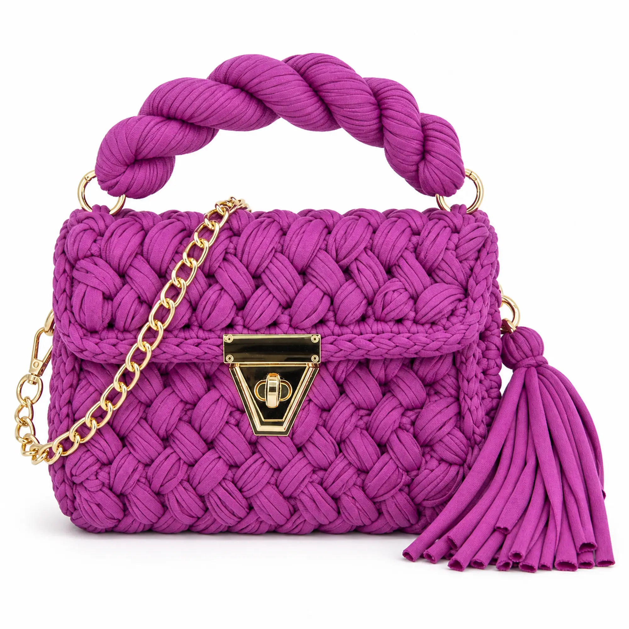 YShomy Women's Handmade Crochet Crossbody Bag - Bags for Women, Elegant Violet Evening Clutch with Twist Lock, Removable Tassel Chain Strap, US Fast Shipping, Ideal Gift for Mother’s Day, Valentine’s Day, Watch Party