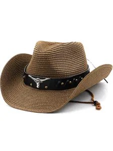 Summer Breathable Sun Protection Straw Hat, Tibetan Style Western Cowboy Hat, Foldable Ethnic Style Straw Hat