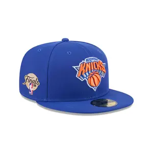 New York Knicks Royal Blue 59FIFTY Fitted Cap, NBA Finals Side Patch Hat, Flat Brim Basketball Cap, Embroidered Team Logo