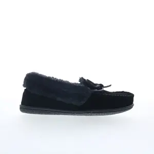 Minnetonka Camp Collar Moc 40799 Womens Black Suede Moccasin Slippers Shoes