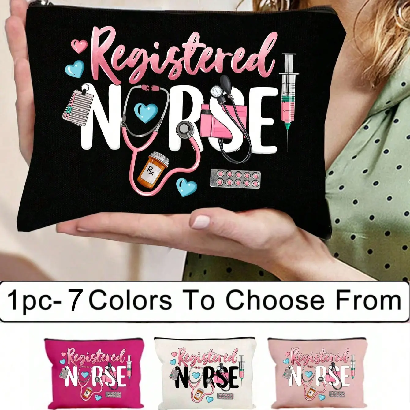 Nurse Theme Makeup Bag, Medical Element Zipper Pouch, Stores Cosmetics, Medical Supplies, Daily Essentials, Fashion Multi-Functional Canvas Bag, Makeup Storage Bag, Pouch Bags
