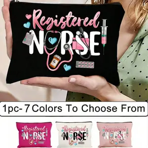 Nurse Theme Makeup Bag, Medical Element Zipper Pouch, Stores Cosmetics, Medical Supplies, Daily Essentials, Fashion Multi-Functional Canvas Bag, Makeup Storage Bag, Makeup Organizer Pouch, Travel Cosmetic Bag