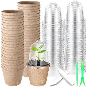 120 count Biodegradable  Pots with 30 Humidity Dome and 30 Labels, 4"   Seed Starter Planter Biodegradable Peat Pots for Planting Seedlings, Vegetables (Round)
