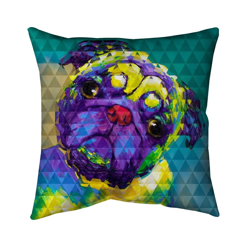 Begin Home Decor 5541-1616-AN81 16 x 16 in. Geometric Curious Pug Pillow - Home Decor Accent Pillow