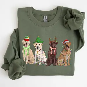 Christmas Dogs, Retriever, Labrador, Santa, Cute Sweatshirt, Crew Neck, Women's, Crewneck