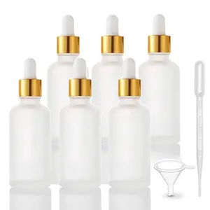 6 Pack Drop Bottle for Essential Oils, Empty Glass Holder With Glass Eye Dropper, Golden Cap Travel Perfume Container - Pipette & Funnel included (50ml/1.7 fl oz)
