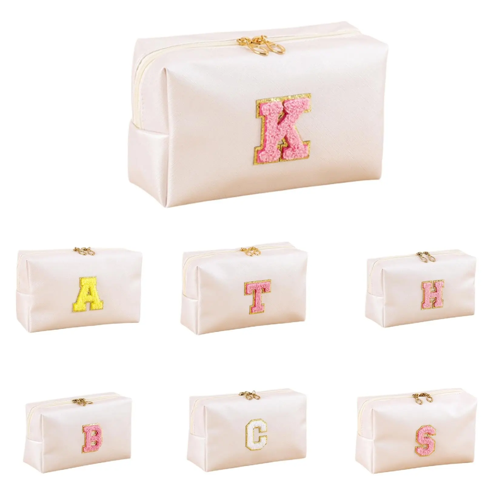 Personalized Makeup Bag With Initial-preppy Chenille Letter For Women & Teens  Small Monogram Waterproof Organizer Pouch Travel Gift Her(letter K)