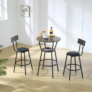 Round Bar Table and 2 Chairs Set, 3-Piece BarHeight Dining Set, Industrial Counter HeightTwo-Level Circle Dining Table Set for 2-4Person, with Storage, for Small Kitchen, Bars.Breakfast, Dining Room, Coffee Shop