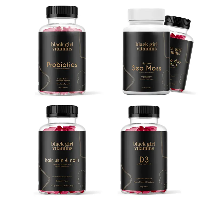 Black Girl Vitamins Complete Wellness Essentials - Probiotics Multi-Vitamin Hair Skin Nail Vitamin D3 for Immunity Energy Beauty and Gut Health Fitness