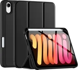 for iPad Mini 7/6 Case 2024/2021 (A17 Pro), for iPad Mini 7th/6th Generation Case 8.3 Inch with Pencil Holder, Slim Trifold Stand Cover with Soft TPU , Auto Sleep/Wake, Black