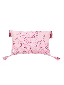 212 MAIN Rectangular Pink Embroidered Damask Scroll Home Decorative Throw Pillow - Soft Cushion with Tassel Accents, 13x4x20 in, for Indoor Use, Home Decorative Cushion