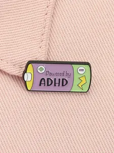 Powered By ADHD Enamel Pin Battery Shaped Neurodiversity Unique Alloy Brooches Lapel Backpack Badge Fashion Jewelry Accessories Gifts for Friends Fashion Accessory