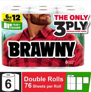 Brawny Tear-a-Square 3-Ply Paper Towels, 6 Double Rolls Toilet Cleaning