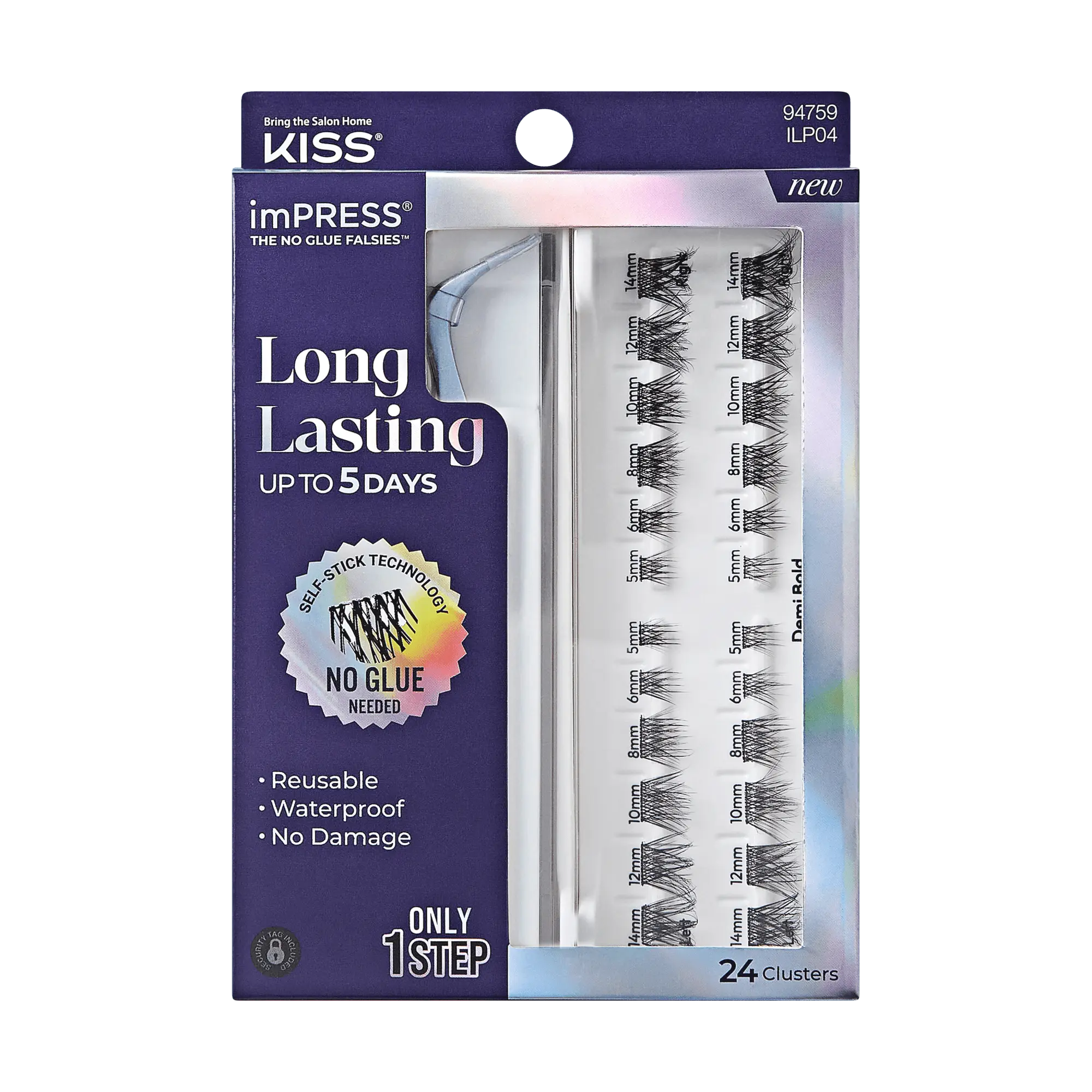 Impress Falsies Long Lasting Pre-Glued False Eyelashes Starter Kit - Demi Bold | 24 Lash Clusters, With Applicator, Up To 5 Day Wear, 5mm-14mm