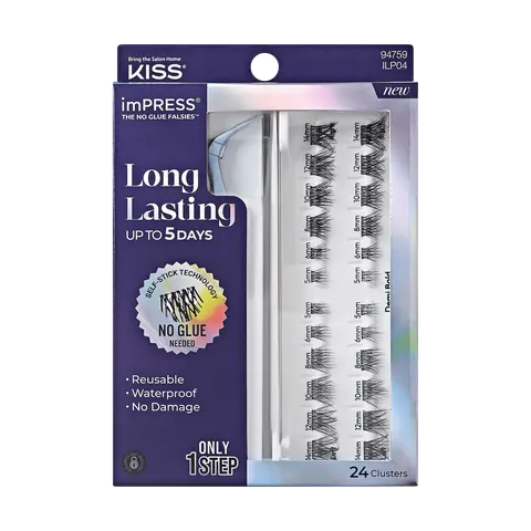 Impress Falsies Long Lasting Pre-Glued False Eyelashes Starter Kit - Demi Bold | 24 Lash Clusters, With Applicator, Up To 5 Day Wear, 5mm-14mm