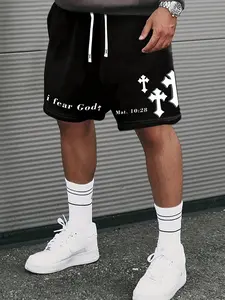 Trendy "I Fear God" Gothic Cross Shorts for Unisex – Black & White Christian Print, Soft Cotton Blend, Relaxed Fit, Perfect Gift for Christian & Streetwear Fans, Durable Long-Lasting Print, Stylish for Daily Outings/Weekend Hangouts