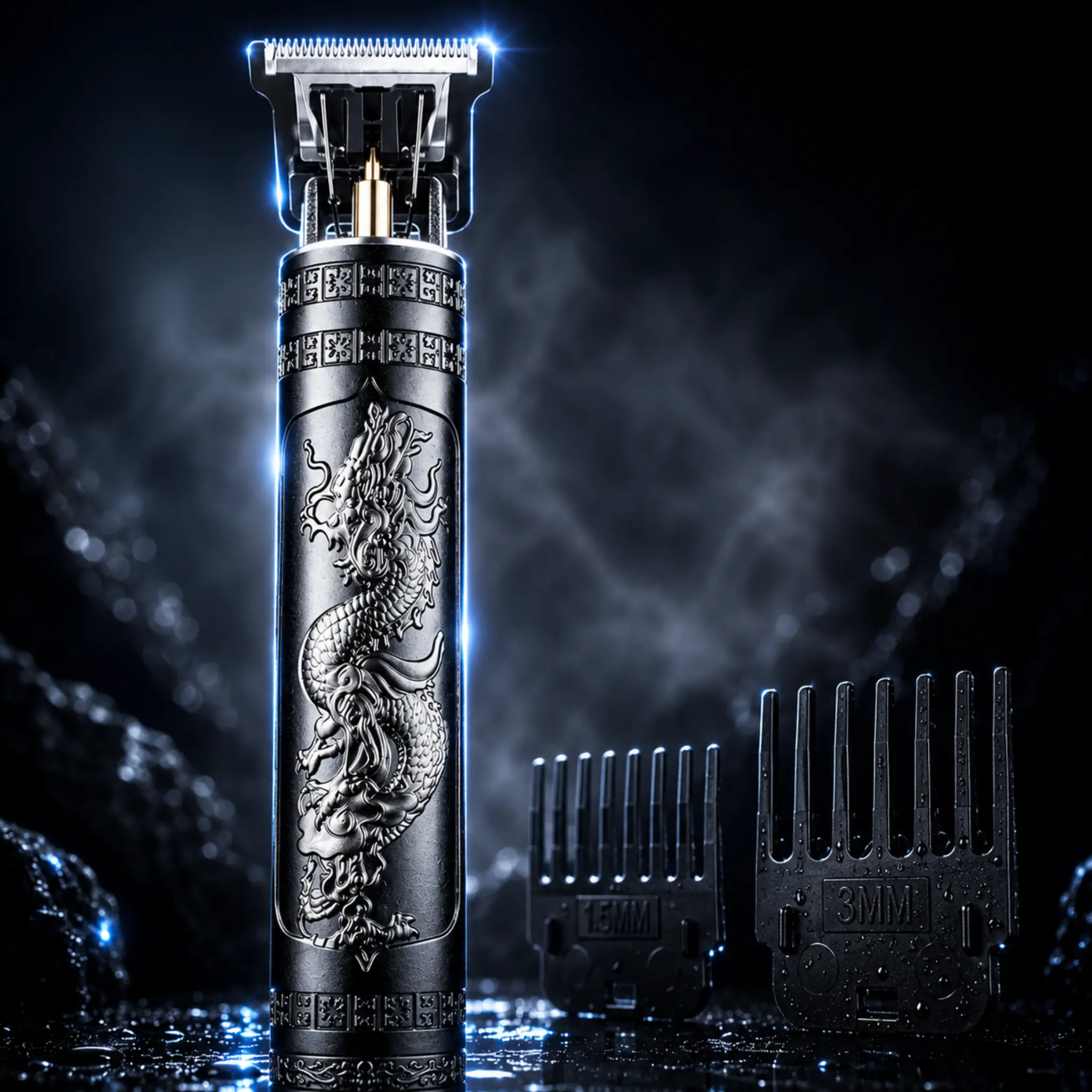 LQT Professional Dragon Engraved Hair Trimmer for Men, Cordless T-Blade Beard Trimmer & Edger, Rechargeable Hair Clipper for Fades, Edges & Grooming, Gift for men, black outdoorfun, Rechargeable Clippers, Usb Rechargeable Trimmer