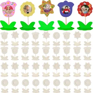 12 Pcs Mother's Day Crafts for Kids DIY Wood Flower Picture Frames Mother's Day Unfinished Wood Picture Frames Painting Crafts for Kids Classroom Birthday Gift Arts Activities Decorative