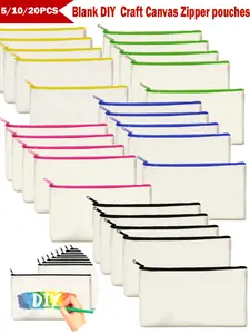 5/10/20pcs Canvas Colorful Zipper Bags, Multifunctional Blank DIY Craft Pouches, Pencil Bags Case, Home School Travel Essentials, Organiser