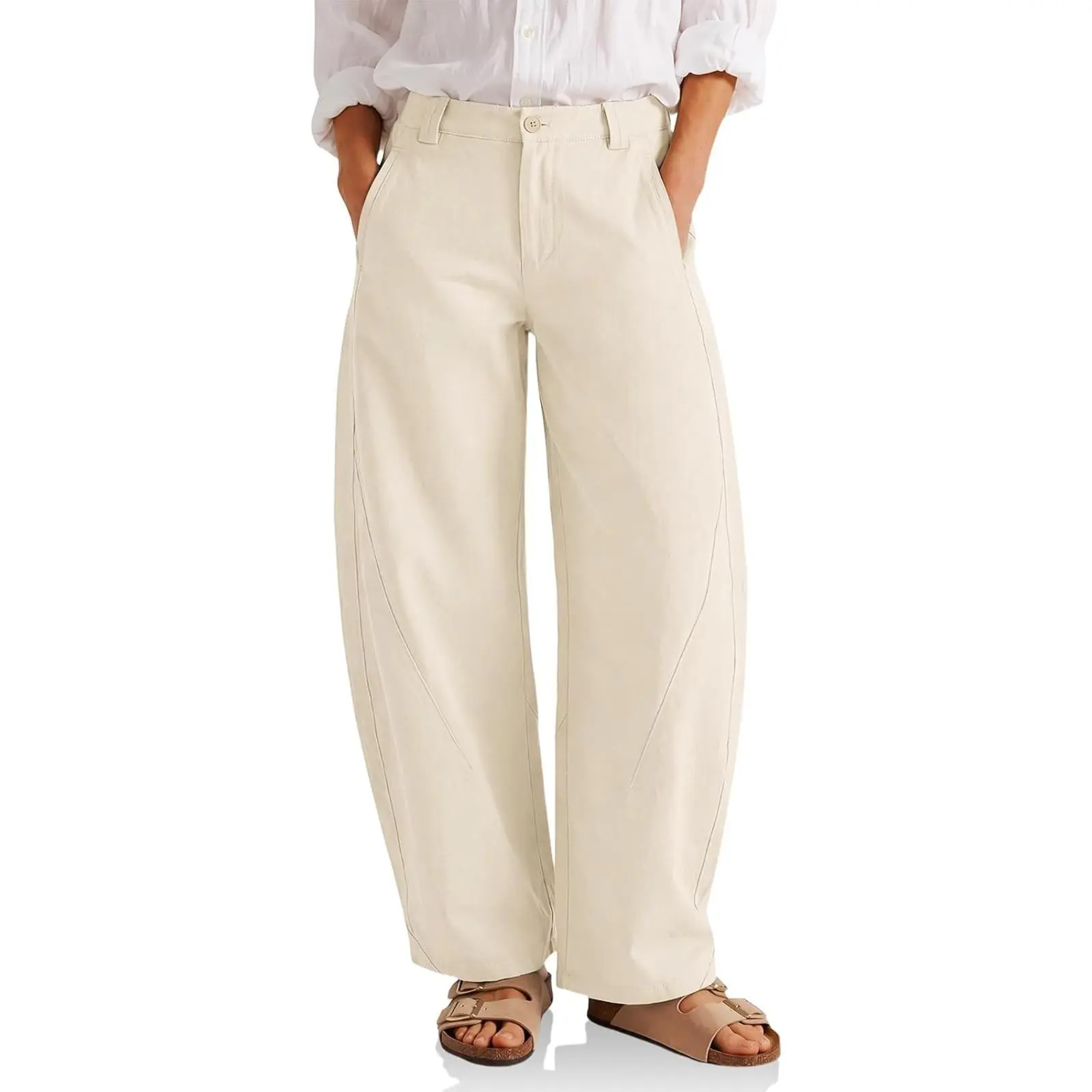 Cicy Bell Womens Barrel Wide Leg Pants Baggy High Waisted Palazzo Trousers | Chino Pants, Elastic Waisted, Trendy Casual, Four Pockets