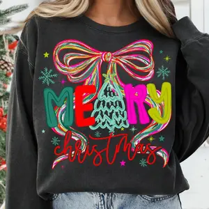 Cute Holiday Coquette Shirt, Preppy Bow Christmas Tee, Retro Festive Outfit, Merry Bright Top, Winter Season Cozy Holiday Tee Sweatshirt, Hoodie, Comfort Colors