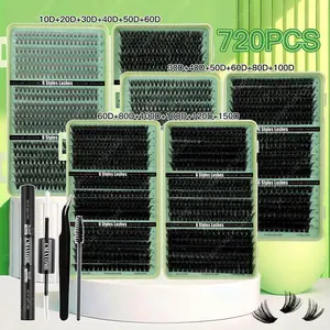 720 Pcs D Curl 10D-150D Individual Lash Extensions Eyelashes - Voluminous Curled Cluster Lashes, 8-16mm Lash Extension Set. Dramatic Effect, Natural Curl Design, DIY Volumizing Styles, 6 Styles. For Home Lash Extensions, Festive Gift Lashes.