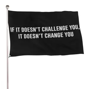 Gym Motivation Flag FREE SHIP No Challenge No Change Athlete Man Cave Get Sh*t Done Dorm Hustle Sign Poster Usa 3x5' Single Side Wall Tapestry Black If It Doesnt Challenge You It Doesnt Change You Motivational Quote Home Decor Living Room Bedroom Wall Art
