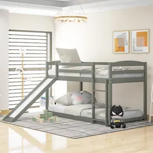 Dreamzon Twin over Twin Bunk Bed with Convertible Slide and Ladder , Gray(Old SKU:WF281725AAE)