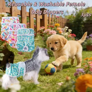 3pcs Washable Dog Diapers for Female Dogs, New Version with Secure Belly Buttons, Reusable Sanitary Pants to Prevent Harassment, Comfortable Pet Nappies for Excitable Urination