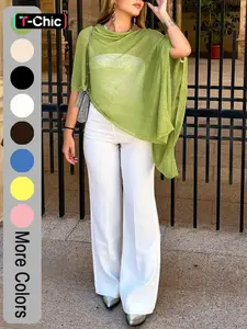 Fashion Elegant Lightweight Breathable Multi-Wear Loose Knit Shawl Pullover, Casual Daily Wear, Spring & Fall, Plain Design, Womenswear