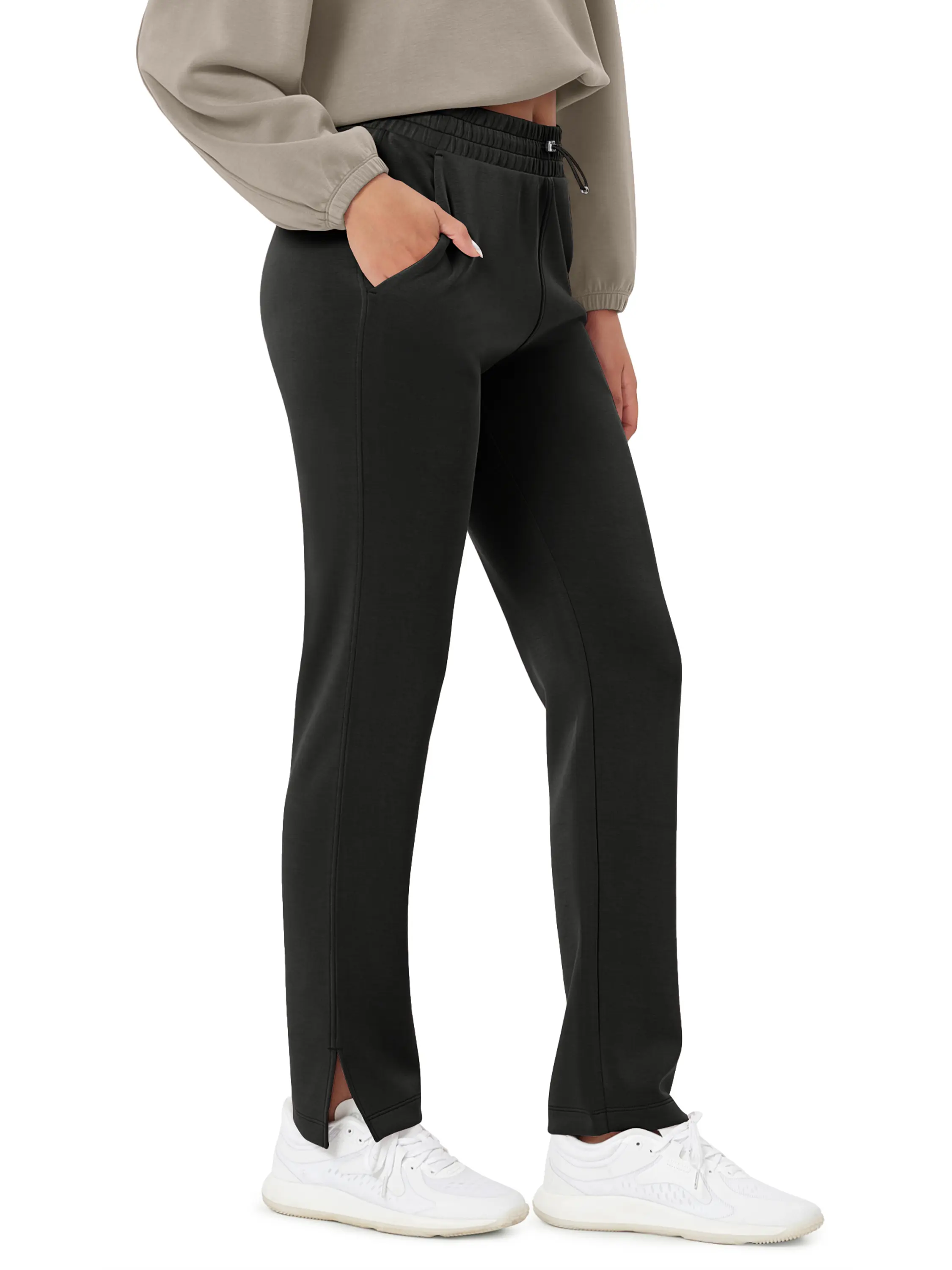 ODODOS Women's Modal Soft Split-Hem High Waist Pants with Pockets Adjustable Shockcord Casual Lounge Pants summerwins