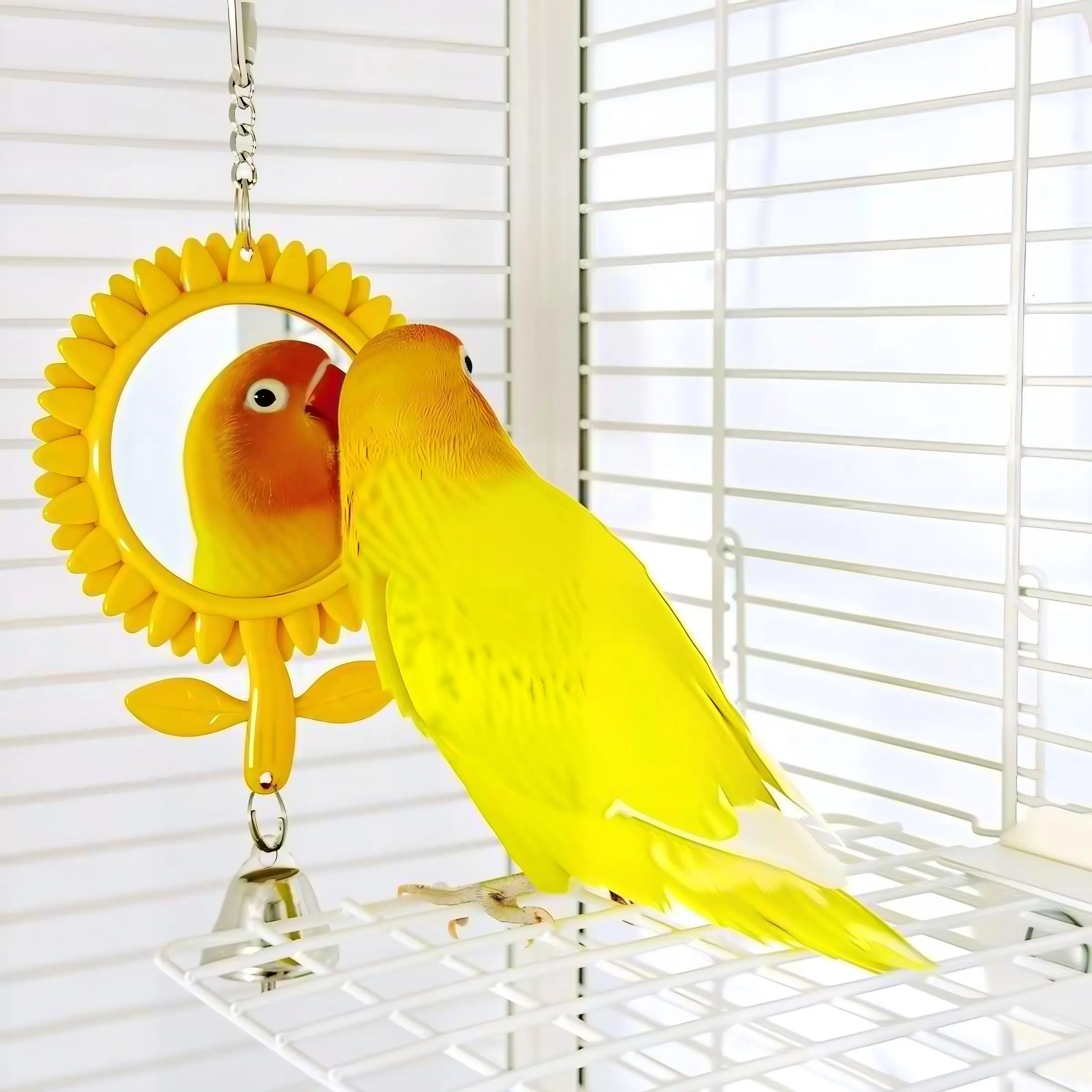 Parrot Double-Sided Mirror Toy, Bite-Resistant Bird Cage Hanging Toy for Parakeet Cockatiel