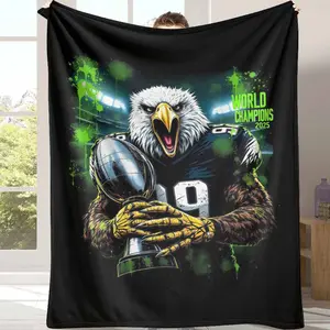 Eagle Champion Flannel Blanket Football Team Mascot Print UltraSoft Lightweight Warm Cozy for Game Nights Living Room Decor Tailgating Parties Sports Enthusiasts Gifts for Fan or Victory Celebrations