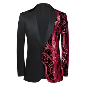 LAST CHANCE! Men's Black/Red/Gold Sequin Blazer, Tree Pattern Shawl Collar Party Suit Jacket - Clearance Sale, Limited Sizes Left!